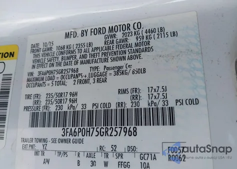 2016 Ford Fusion Se from USA, damaged, VIN 3FA6P0H75GR257968